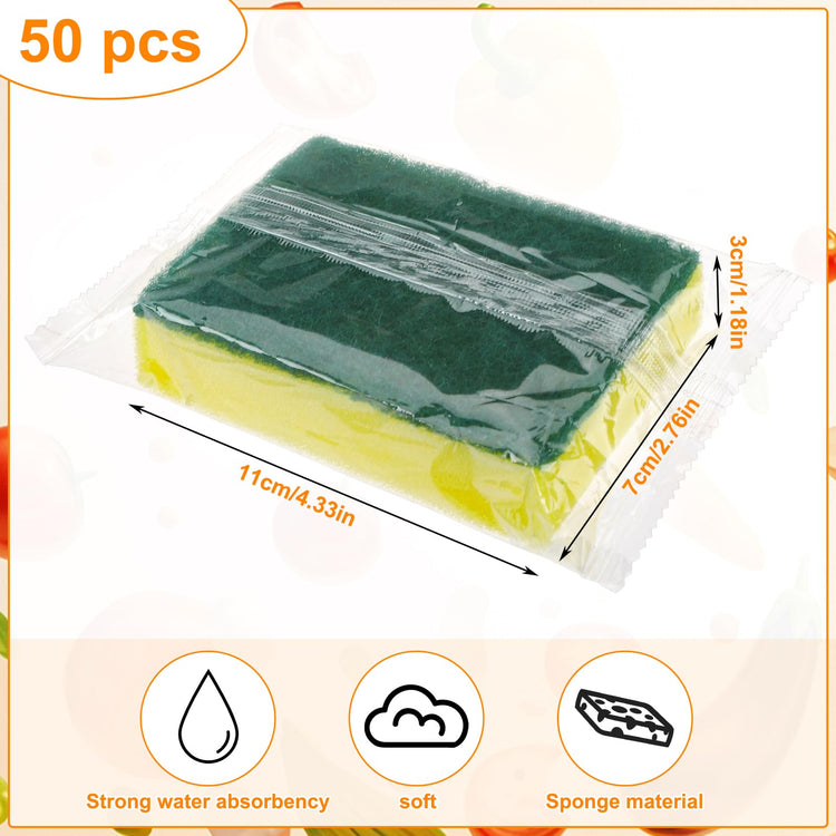 50 Pcs Individually Wrapped Sponges for Airbnb Apartment Green (50 Count)
