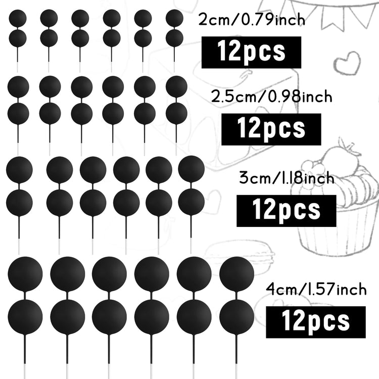 48 Pcs Balls Cake Topper Decorations Balloon Cupcake Toppers Foam Cake Topper Balls Cake Balls Decorations for Birthday Party Wedding Anniversary Cake Decorating (48 Count)