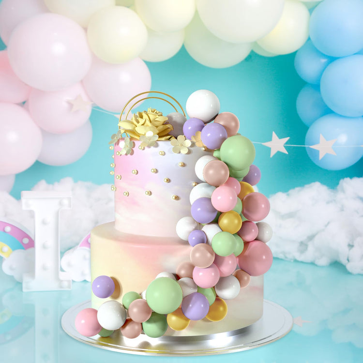 48 Pcs Balls Cake Topper Decorations Balloon Cupcake Toppers Foam Cake Topper Balls Cake Balls Decorations for Birthday Party Wedding Cake Decorating (48 Count)