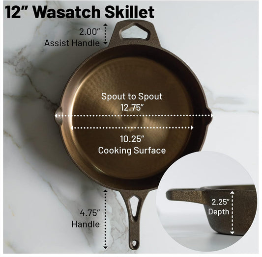 Backcountry Iron 12 Inch Smooth Wasatch Pre-Seasoned Round Cast Iron Skillet - Nestoria