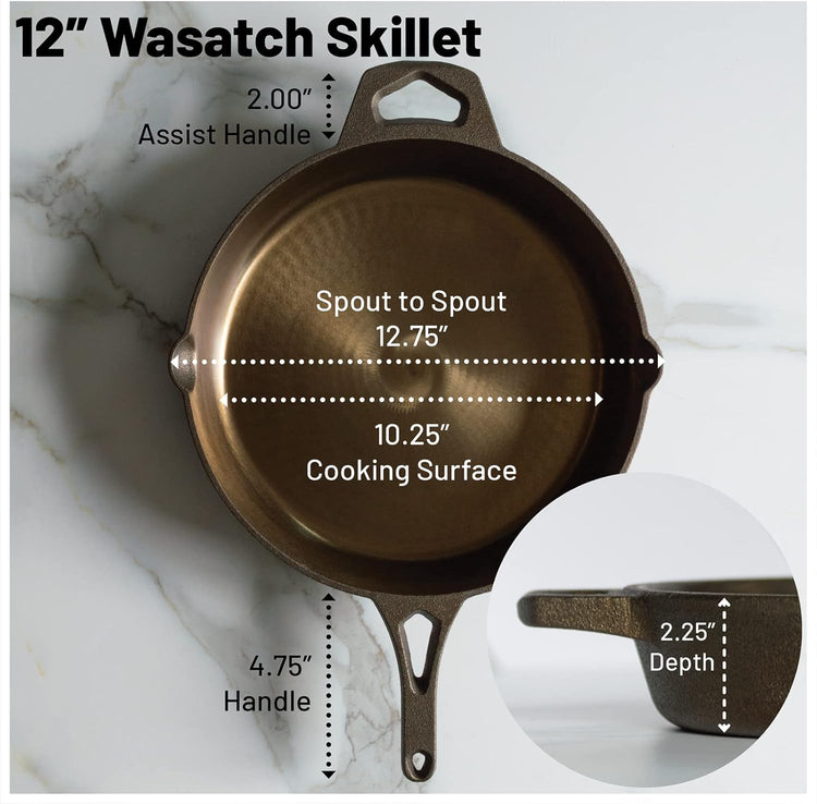 Backcountry Iron 12 Inch Smooth Wasatch Pre-Seasoned Round Cast Iron Skillet - Nestoria