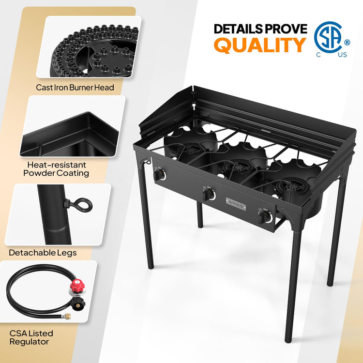 3 Burner Propane Gas Stove with Carrying Bag