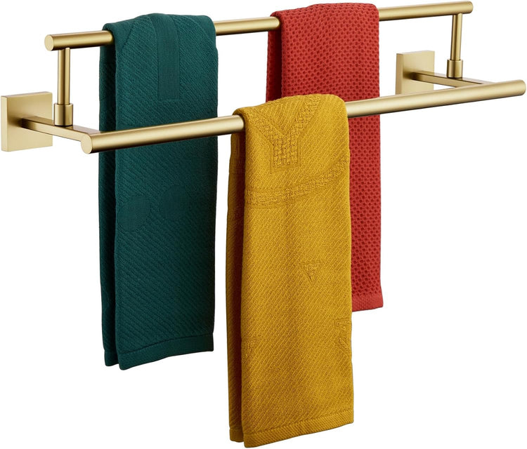 KOKOSIRI 24-Inch Towel Bars Double Bath Towel Rails Bathroom Holder Racks for Cabinet Kitchen Brushed Gold Stainless Steel B5009BG-L24