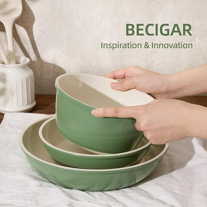 BECIGAR 8PCS Ceramic Cookware,Nonstick Ceramic Pan, Removable Handle Pots and Pans Set, Stackable Set, Nonstick Pan Pots and Pans Set Non Stick pot (Green)