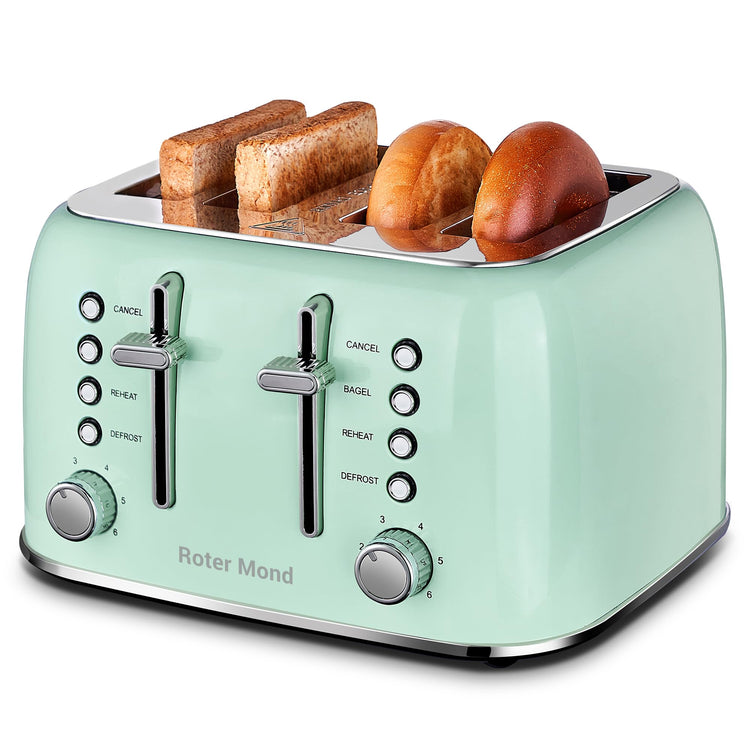 Toaster 4 Slice Retro Stainless Steel with Extra Wide Slots Bagel