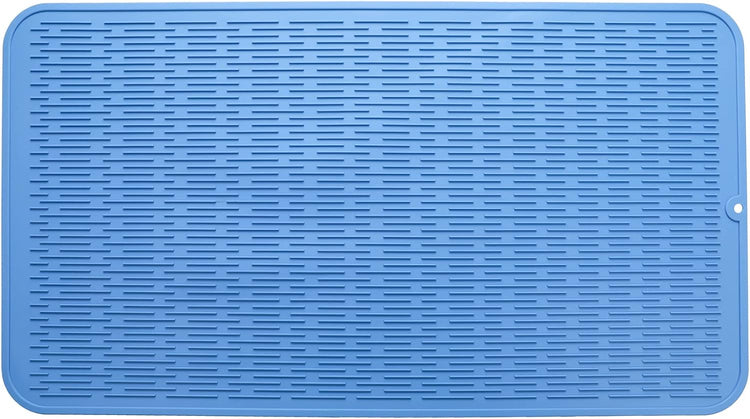 Silicone Dish Drying Mat for Multiple Usage,Easy clean,Eco-friendly,Heat-resistant Silicone Mat for Kitchen Counter or Sink,Refrigerator or Drawer Liner Lichen BlueL 4XL 32 inches x 18 inches