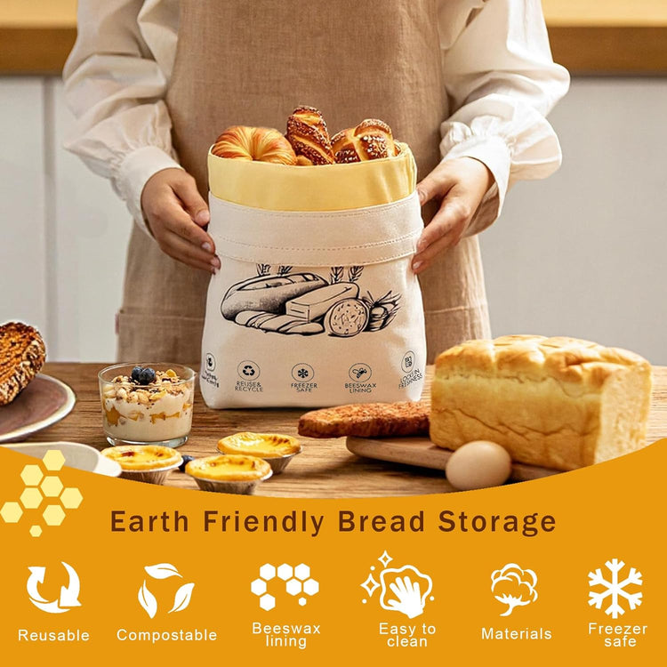 2-Pack Reusable Beeswax Bread Bags for Sourdough & Homemade Bread，Cotton Waxed Bags Keeps Fresh Longer(Navy Loaf)