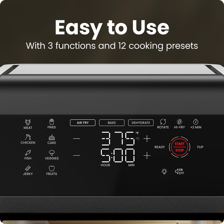 12-Quart 5-in-1 Air Fryer Oven with Digital Timer, Touchscreen, and 12 Presets - Family Size Countertop Convection Oven, Dishwasher-Safe Parts