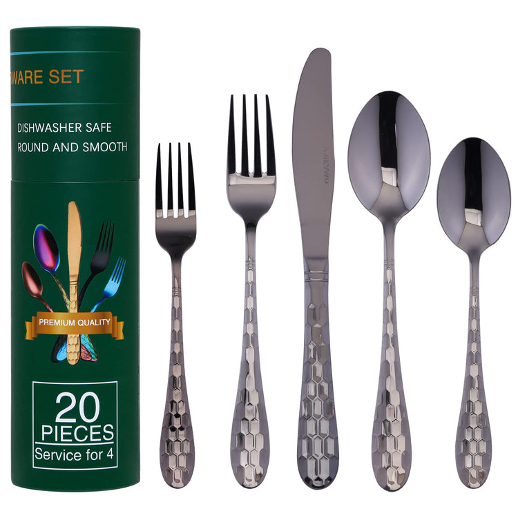 Hammered Silverware Set for 4