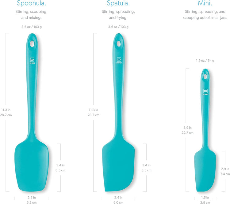 DI ORO Silicone Spatula Set - Rubber Kitchen Spatulas for Baking, Cooking, & Mixing - 600°F Heat-Resistant & BPA Free Silicone Scraper Spatulas for Nonstick Cookware - Dishwasher Safe (3pc, Teal)