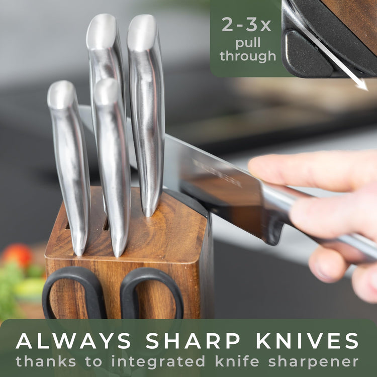 Knife Set 7pcs Kitchen Knife Set with Block and Integrated Sharpener (7 Count)