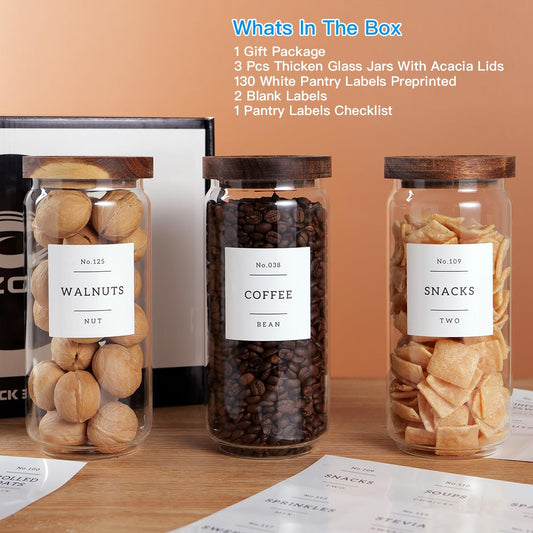 3 Set Glass Pantry Storage Jars with Acacia Airtight Lid (3 Count)