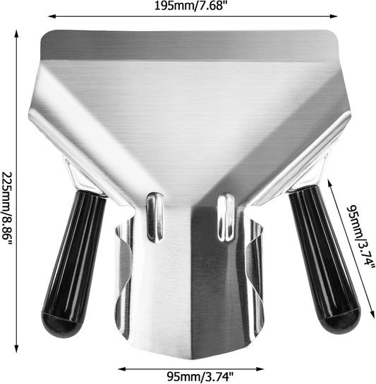 Stainless Steel French Fry Popcorn Scoop, Quick Fill Tool for Food Bags & Boxes, Multipurpose Utility Scooper for Bagger French Fries, Snacks, Desserts, Ice, Dry Goods(Dual Handle)