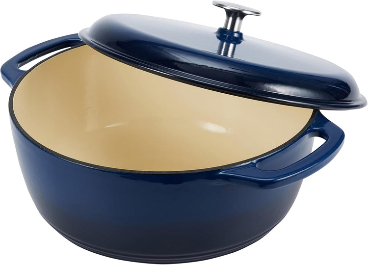 Amazon Basics Cast Iron Dutch Oven Pot with Lid, Enameled, Round, Dual Handles, Heavy-Duty, Medium, 6-Quart, Navy - Nestoria