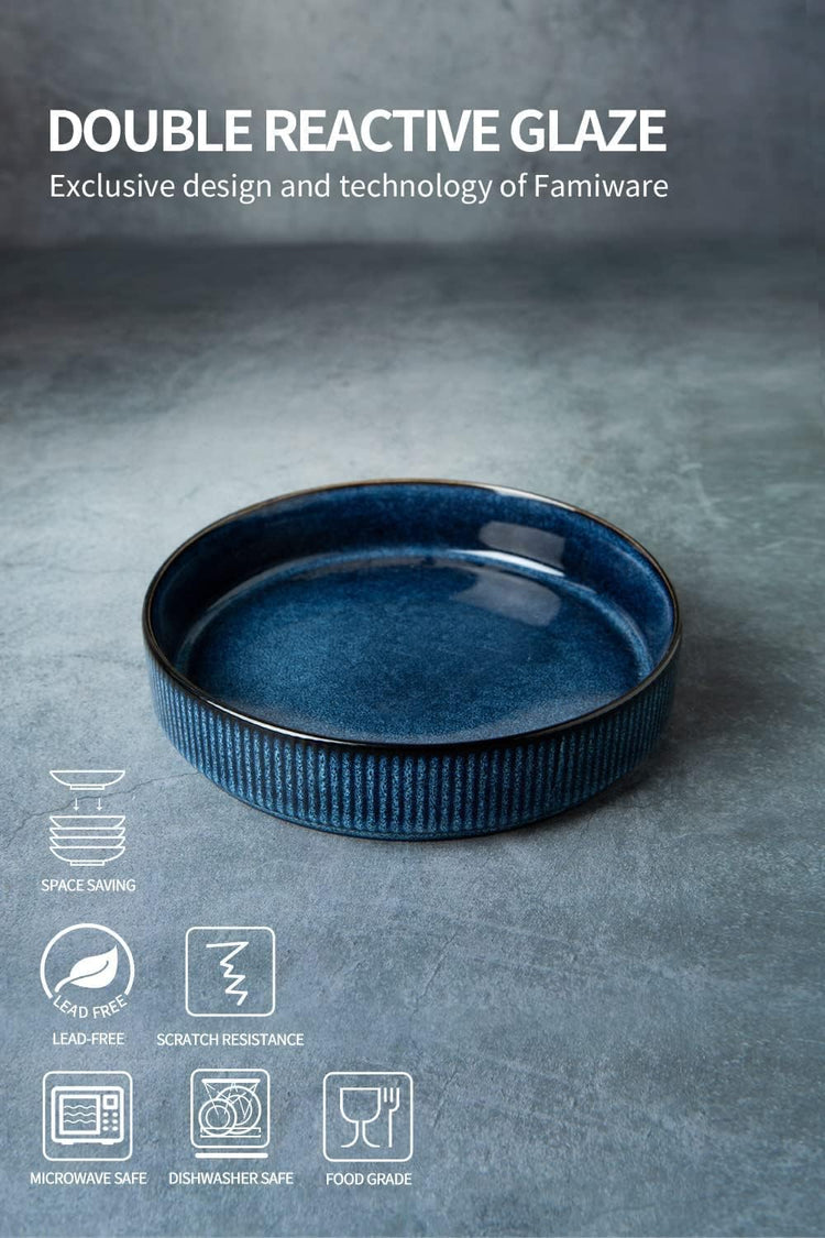 famiware Star 8.25" Pasta Bowls, Large Dinner Bowls Set of 4, Salad Bowl Plates, Shallow Bowls for Eating, Nebulas Blue