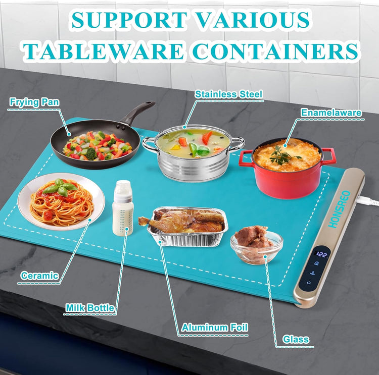 Electric Warming Tray, Silicone Heating Mat with 6 Temperature Modes and 6 Timer Settings Auto Shut-Off, Portable Foldable Roll Up Food Warmer Pad for Parties Gatherings, Home Everyday Use