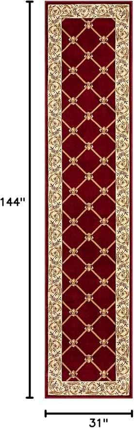 Patrician Trellis Red French European Formal Traditional 3x12 (2'7" x 12') Runner Rug Stain/Fade Resistant Contemporary Floral Thick Soft Plush Hallway Entryway Living Dining Room Area Rug