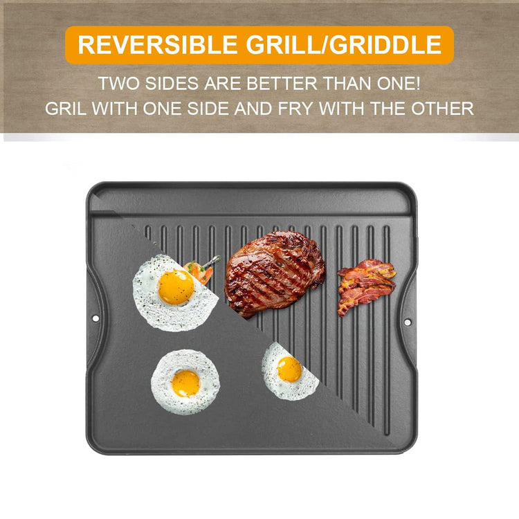 2-in-1 Reversible 14” x 16” Pre-Seasoned Cast Iron Cooking Griddle