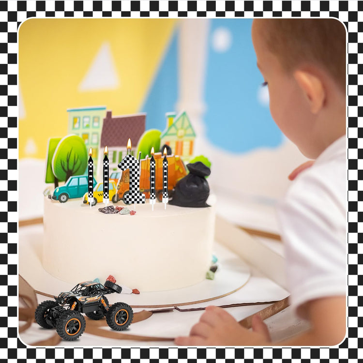 13 Pcs Racing Cars Themed Birthday Candles Black and White Race Number 1 Checkered Candle Cake Topper for Racing Car Party Decoration Supplies (13 Count)