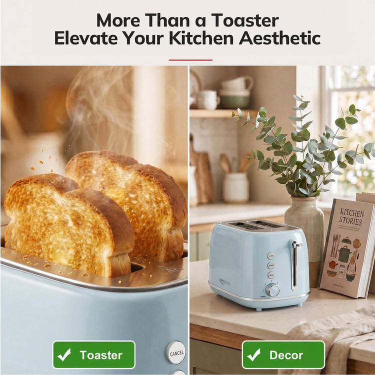 Retro 2 Slice Stainless Steel Toaster with 6 Bread Shade Settings