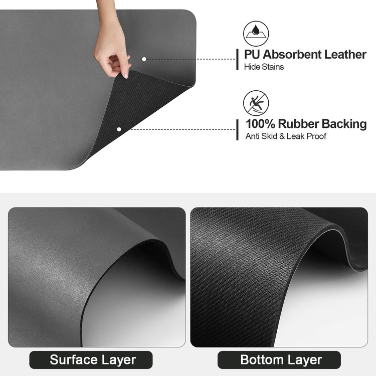 Dish Drying Mat for Kitchen Counter | Coffee Bar Mat for Countertops | Heat Resistant Drainer Mat with Non-slip Rubber Backed | Hide Stain Kitchen Absorbent Draining Mat | Dark Grey 18"x24"