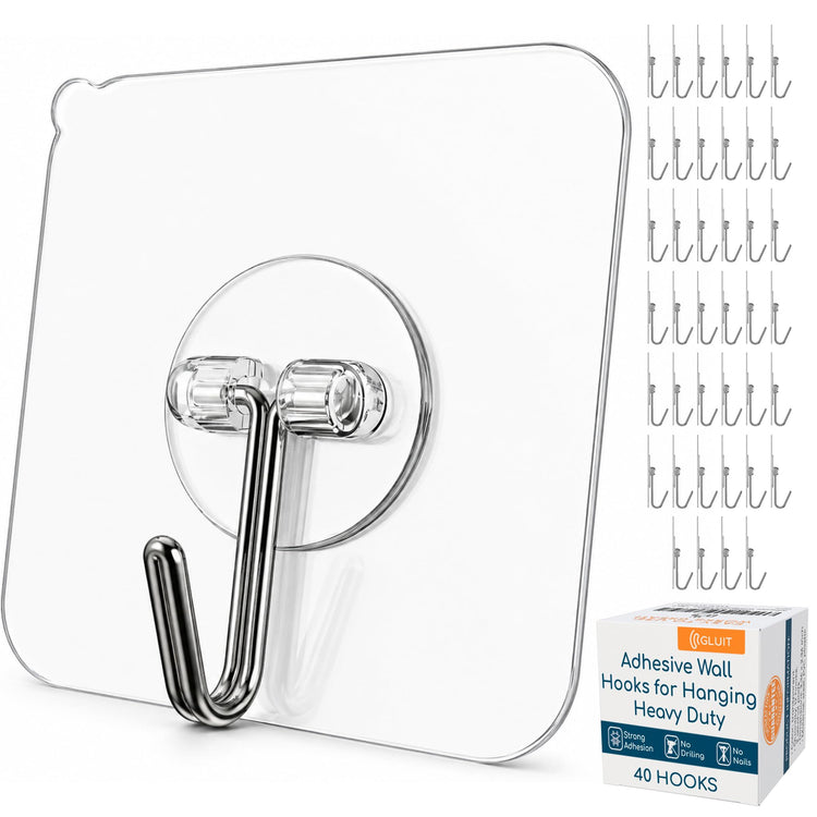 Adhesive Wall Hooks for Hanging Heavy Duty 22 lbs Hooks for Walls No Damage (40 Count)