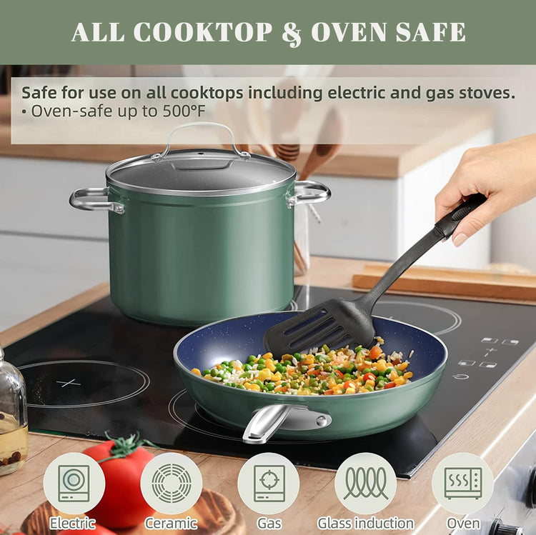 7pc Cookware Set Healthy Duralon Blue Ceramic Nonstick Coated