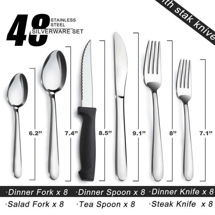 48 Pieces Silverware Set for 8 (48 Count)