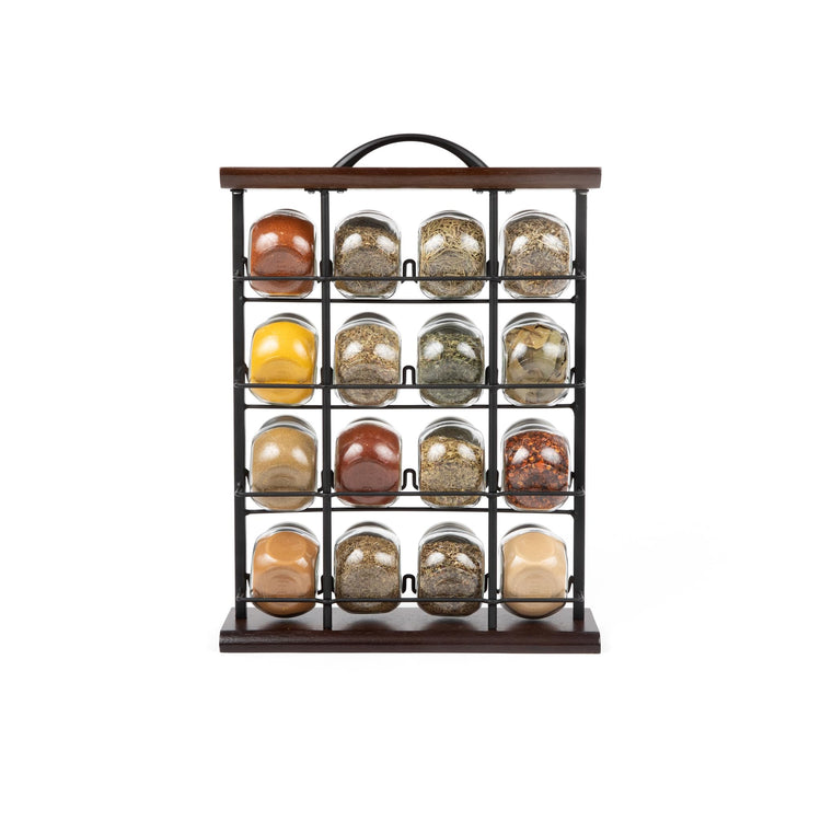 16 Jar Acacia Wood Vertical Spice Rack with Spices Included & 5