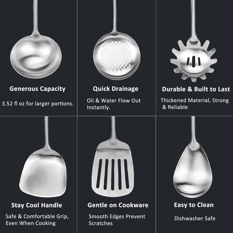 18 10 Stainless Steel Cooking Utensils Set 9 Pack Metal Kitchen Utensil