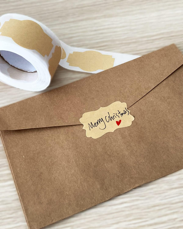 300 Pcs Gift Tag Name Labels Stickers, Kraft Blank Self-Adhesive Jar Labels for Storage Bins Essential Oil Spice Bottle Cosmetic Decoration Food Containers, Mason Labels Craft Presents Stickers