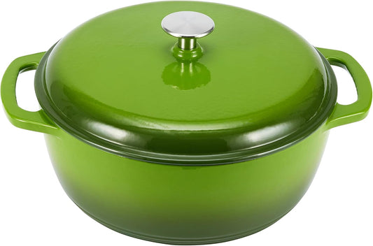 Amazon Basics Cast Iron Dutch Oven Pot with Lid, Enameled, Round, Dual Handles, Heavy-Duty, Medium, 6-Quart, Green - Nestoria