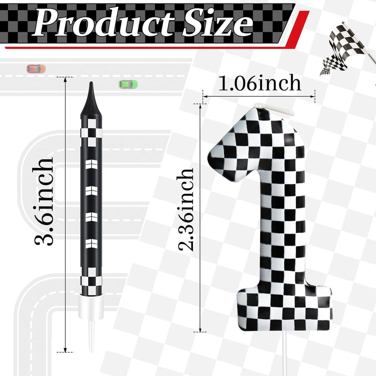 13 Pcs Racing Cars Themed Birthday Candles Black and White Race Number 1 Checkered Candle Cake Topper for Racing Car Party Decoration Supplies (13 Count)