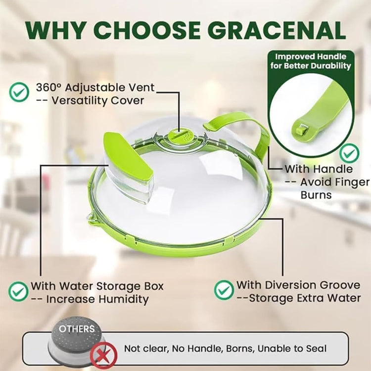 Steam And Reheat Microwave Cover, Microwave Splatter Cover, 2-In-1glass Microwave Cover For Food, Adjustable Steam Hole, Food Water Storage Box, Splash-Proof Design For Cooking (A)