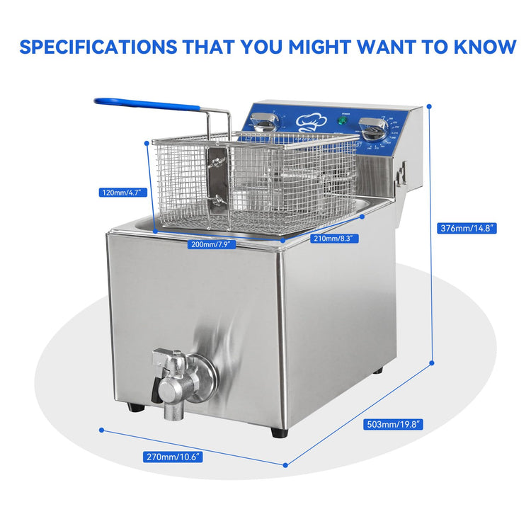 6.3Qt Electric Fryer with Oil Drain