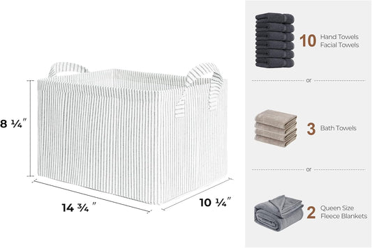 StorageWorks Storage Bins, Fabric Storage Bins for Shelves, Storage Baskets with Metal Frame, Closet Baskets and Bins with Handles, Gray and White Stripes, 2-Pack