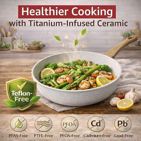 24-Piece Pots and Pans Set Non Stick, Titanium-Reinforced Ceramic Cookware Set, Long-Lasting Nonstick,Non Toxic PFAS-Free, Induction Compatible, Complete Kitchen Set for Everyday Cooking