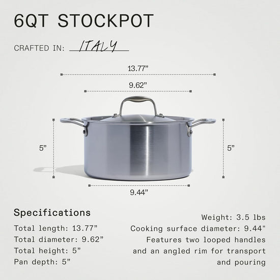 Made In Cookware - 6 Quart Stainless Steel Stock Pot With Lid - 5 Ply Stainless Clad - Professional Cookware - Crafted in Italy - Induction Compatible - Nestoria