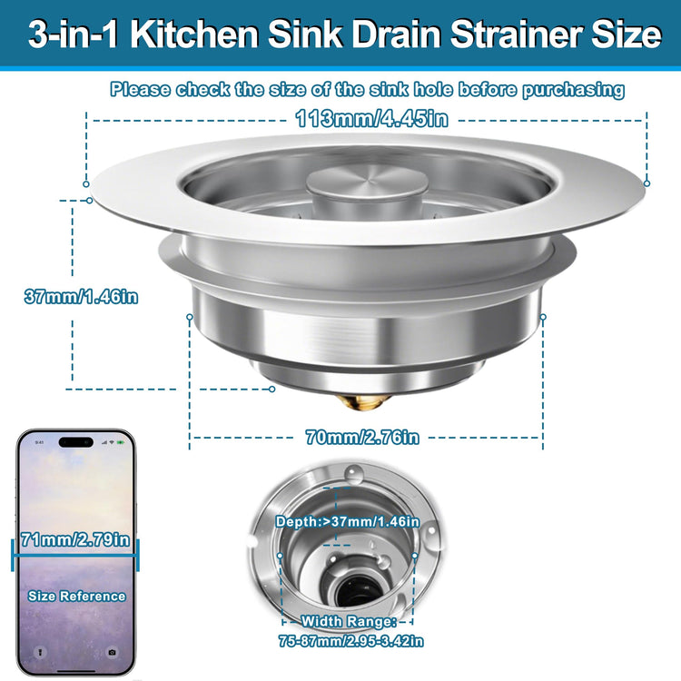 Kitchen Sink Drain Strainer for 3