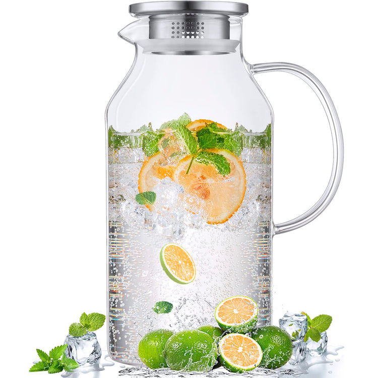 2.6 Liter 88 oz Glass Pitcher with Lid and Handle