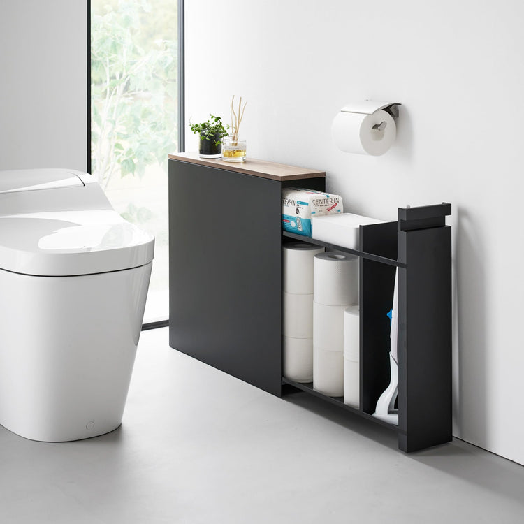 Home Pull Out Bathroom Storage Cabinet with Wood Top