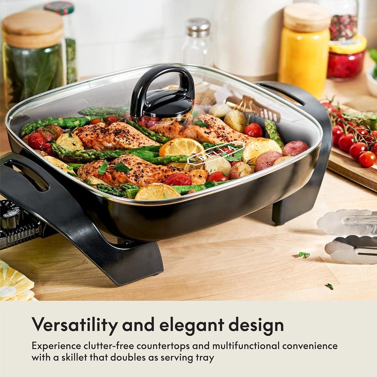 12x12 Electric Skillet & Frying Pan with Glass Lid