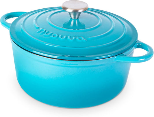 Cast Iron Pot with Lid – Non-Stick Ovenproof Enamelled Casserole Pot, Oven Safe up to 500° F – Sturdy Dutch Oven Cookware – Blue, 5-Quart, 24cm – by Nuovva - Nestoria