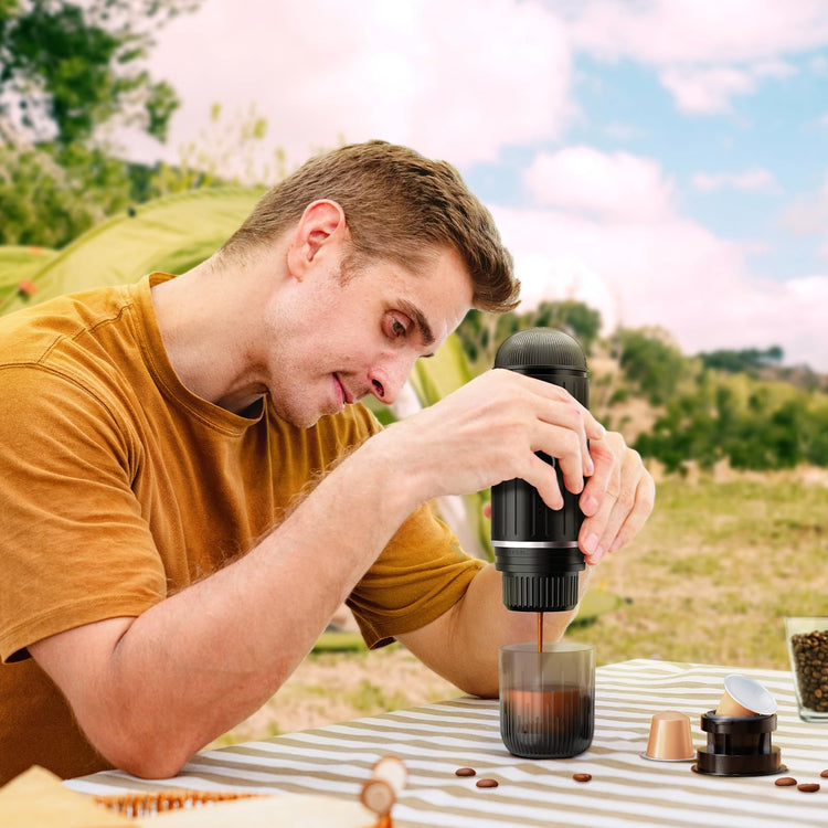 2-in-1 Portable Espresso Maker For Nespresso Pod＆Ground,Black (2.7 Ounce)