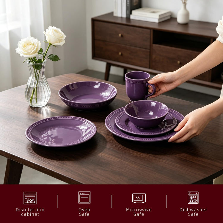 HomeVSS 20 Piece Pearl Dots Stoneware Dinnerware Set