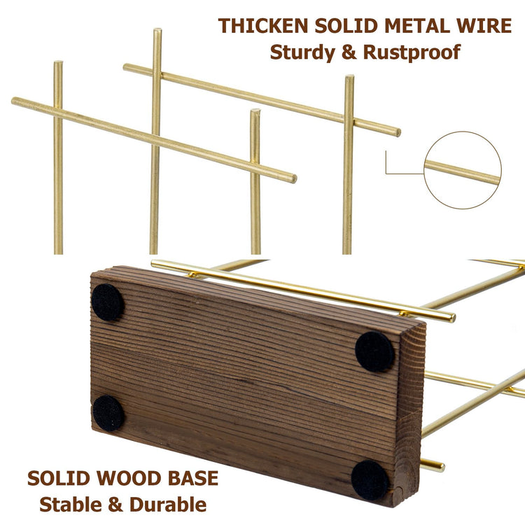 Brass Tone Wire Metal Napkin Holder With Wood Base