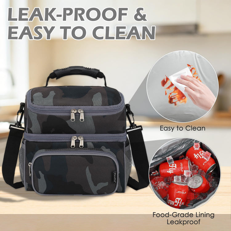Double Layer Cooler Insulated Lunch Bag Adult Lunch Box Large Tote Bag for Men (2 Count)