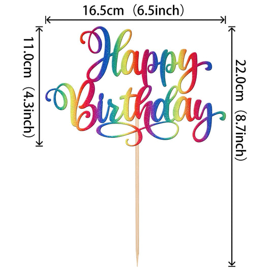 1 PCS Happy Birthday Cake Topper Glitter Happy Birthday Cake Pick for Celebrating Happy Birthday Anniversary Party Cake Decorations Supplies Colorful