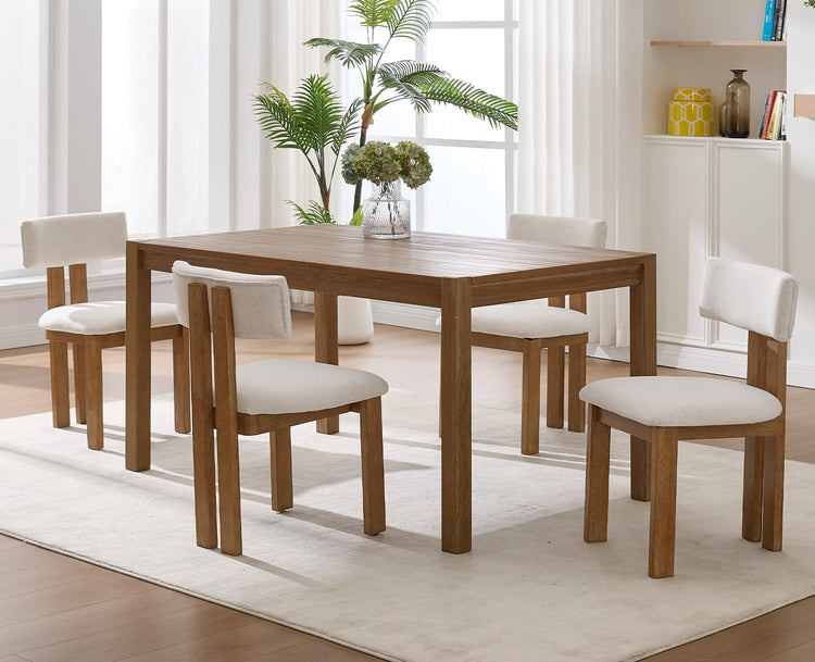 Linen Dining Chairs Set of 6 Modern Farmhouse Kitchen Chairs with Open Low Back Upholstered Wood Side Chairs for Dining Room (6 Count)