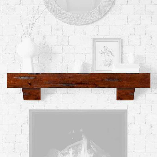 MANTELSDIRECT Breckenridge 60” Fireplace Mantel Shelf with Corbels – Rustic Floating Mantel Shelf for Over Fireplace – Cherry - Wood Shelf for Wall – Pine Box Construction
